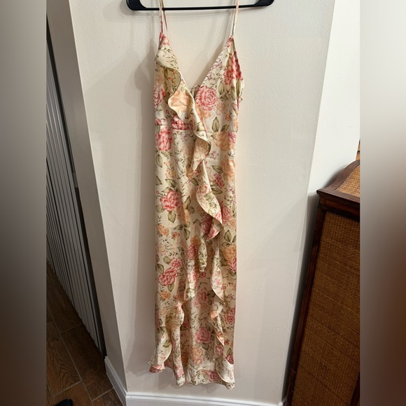Anthropologie Dress Forum Cream and Pink Floral Slip Wedding Guest Dress Size S - Picture 4 of 7